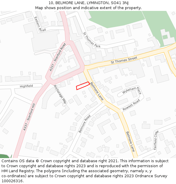 10, BELMORE LANE, LYMINGTON, SO41 3NJ: Location map and indicative extent of plot