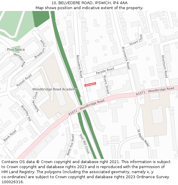 10, BELVEDERE ROAD, IPSWICH, IP4 4AA: Location map and indicative extent of plot