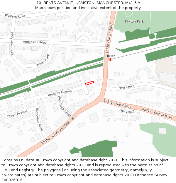 10, BENTS AVENUE, URMSTON, MANCHESTER, M41 6JA: Location map and indicative extent of plot