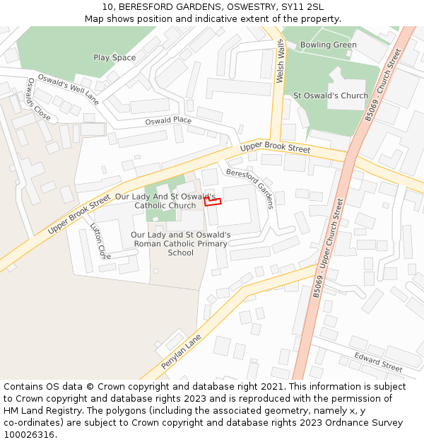 10, BERESFORD GARDENS, OSWESTRY, SY11 2SL: Location map and indicative extent of plot