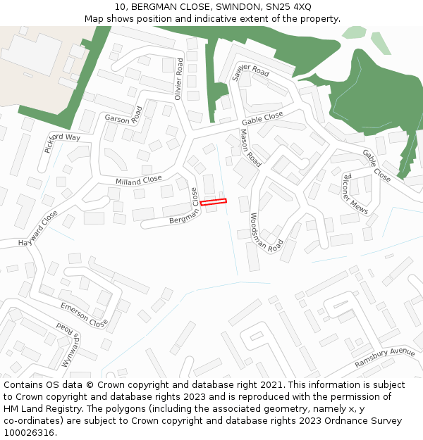 10, BERGMAN CLOSE, SWINDON, SN25 4XQ: Location map and indicative extent of plot