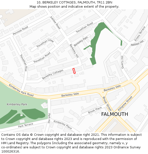 10, BERKELEY COTTAGES, FALMOUTH, TR11 2BN: Location map and indicative extent of plot
