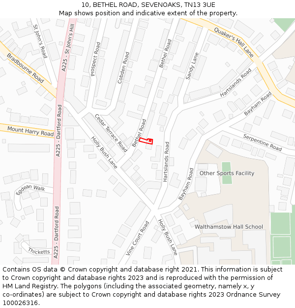 10, BETHEL ROAD, SEVENOAKS, TN13 3UE: Location map and indicative extent of plot