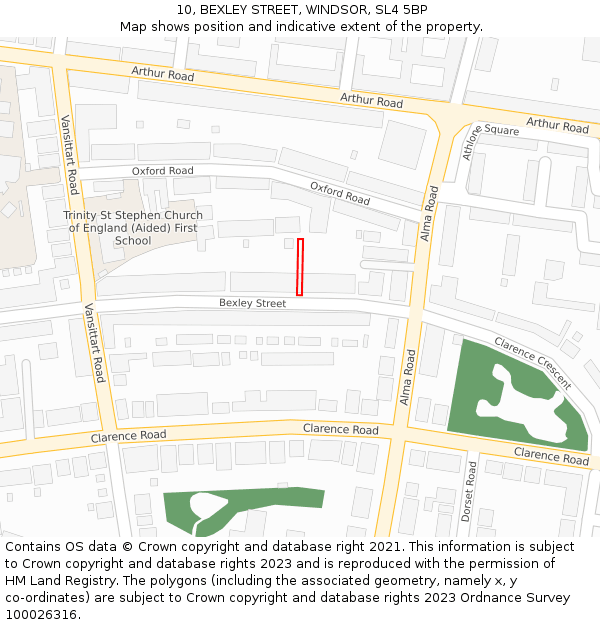 10, BEXLEY STREET, WINDSOR, SL4 5BP: Location map and indicative extent of plot