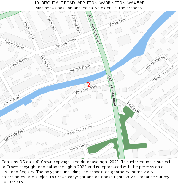 10, BIRCHDALE ROAD, APPLETON, WARRINGTON, WA4 5AR: Location map and indicative extent of plot