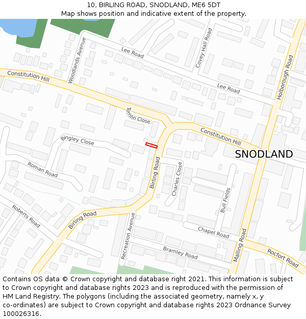 10, BIRLING ROAD, SNODLAND, ME6 5DT: Location map and indicative extent of plot