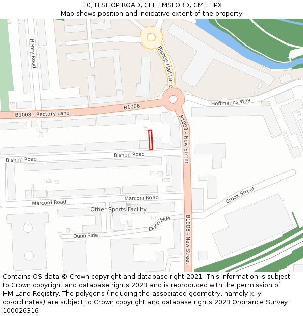 10, BISHOP ROAD, CHELMSFORD, CM1 1PX: Location map and indicative extent of plot