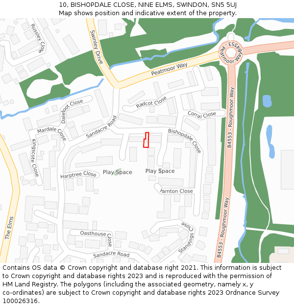 10, BISHOPDALE CLOSE, NINE ELMS, SWINDON, SN5 5UJ: Location map and indicative extent of plot