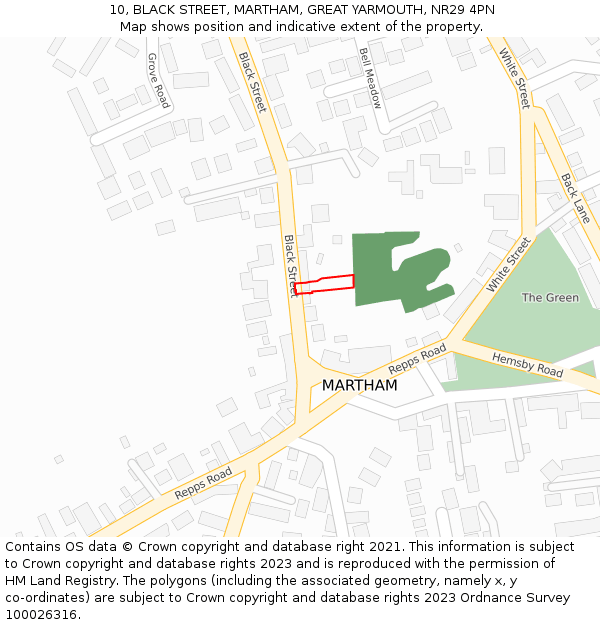 10, BLACK STREET, MARTHAM, GREAT YARMOUTH, NR29 4PN: Location map and indicative extent of plot