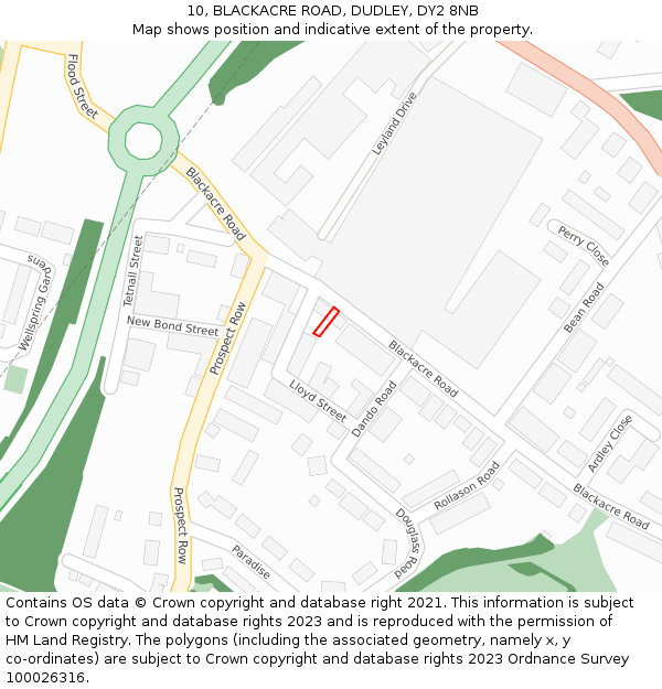 10, BLACKACRE ROAD, DUDLEY, DY2 8NB: Location map and indicative extent of plot