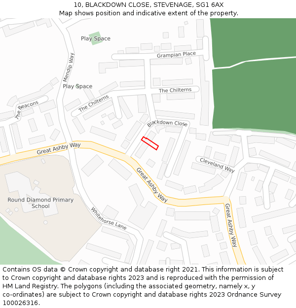 10, BLACKDOWN CLOSE, STEVENAGE, SG1 6AX: Location map and indicative extent of plot