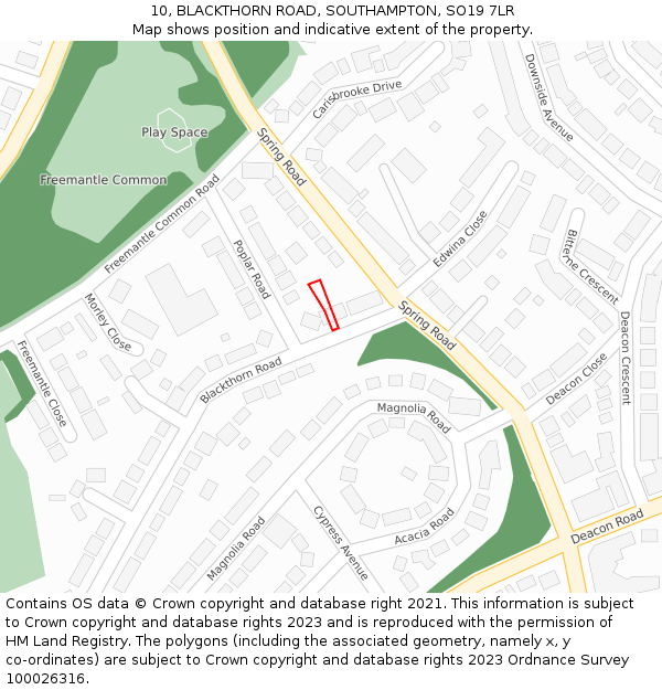 10, BLACKTHORN ROAD, SOUTHAMPTON, SO19 7LR: Location map and indicative extent of plot