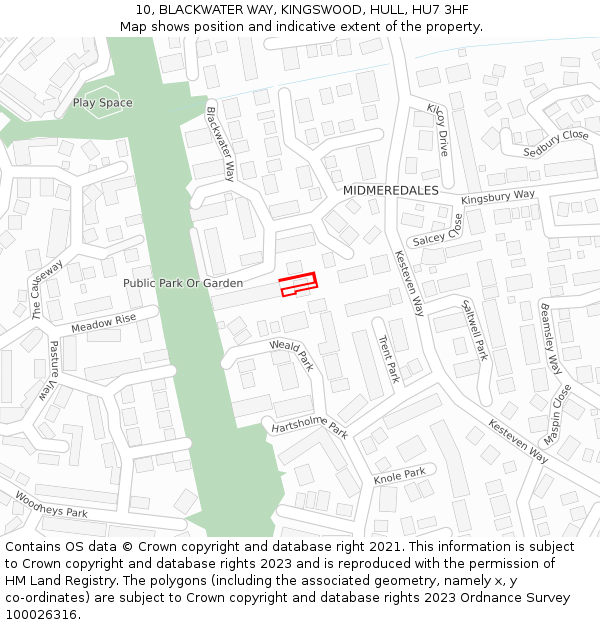10, BLACKWATER WAY, KINGSWOOD, HULL, HU7 3HF: Location map and indicative extent of plot