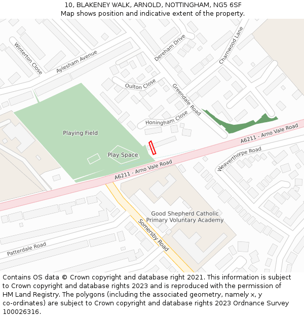 10, BLAKENEY WALK, ARNOLD, NOTTINGHAM, NG5 6SF: Location map and indicative extent of plot