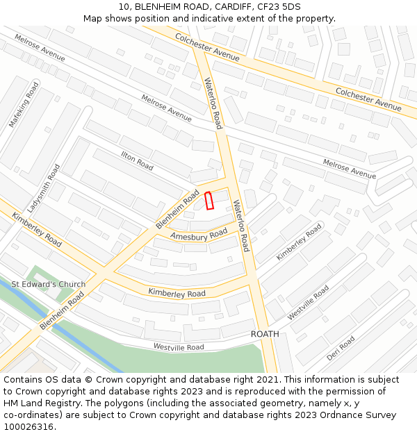 10, BLENHEIM ROAD, CARDIFF, CF23 5DS: Location map and indicative extent of plot