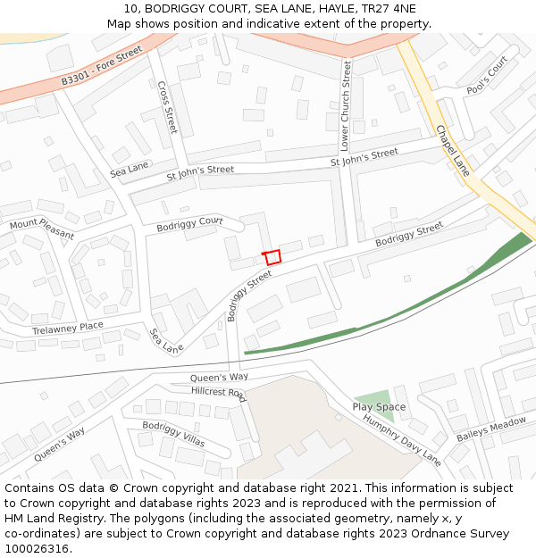 10, BODRIGGY COURT, SEA LANE, HAYLE, TR27 4NE: Location map and indicative extent of plot