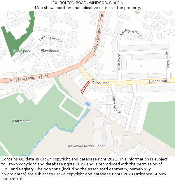 10, BOLTON ROAD, WINDSOR, SL4 3JN: Location map and indicative extent of plot