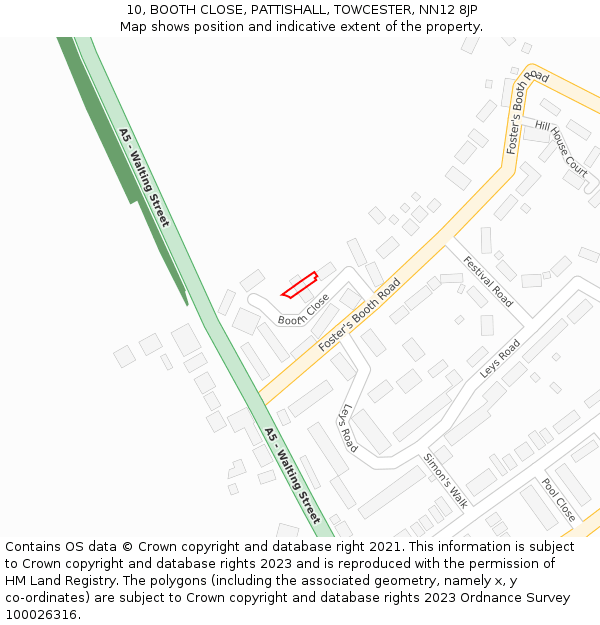 10, BOOTH CLOSE, PATTISHALL, TOWCESTER, NN12 8JP: Location map and indicative extent of plot