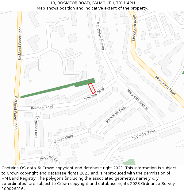 10, BOSMEOR ROAD, FALMOUTH, TR11 4PU: Location map and indicative extent of plot