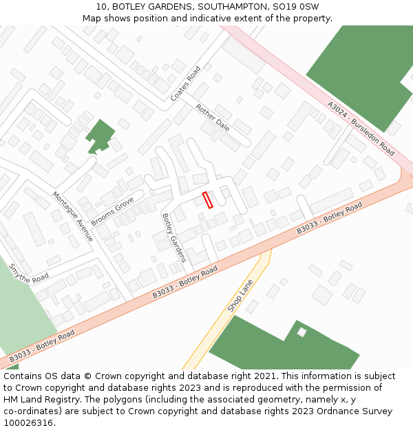 10, BOTLEY GARDENS, SOUTHAMPTON, SO19 0SW: Location map and indicative extent of plot