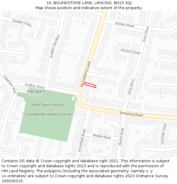10, BOUNDSTONE LANE, LANCING, BN15 9QJ: Location map and indicative extent of plot