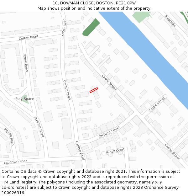 10, BOWMAN CLOSE, BOSTON, PE21 8PW: Location map and indicative extent of plot