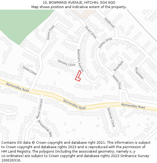 10, BOWMANS AVENUE, HITCHIN, SG4 9QD: Location map and indicative extent of plot