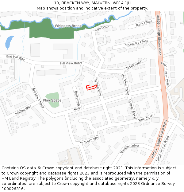 10, BRACKEN WAY, MALVERN, WR14 1JH: Location map and indicative extent of plot