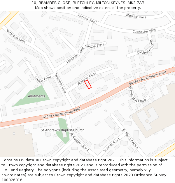 10, BRAMBER CLOSE, BLETCHLEY, MILTON KEYNES, MK3 7AB: Location map and indicative extent of plot