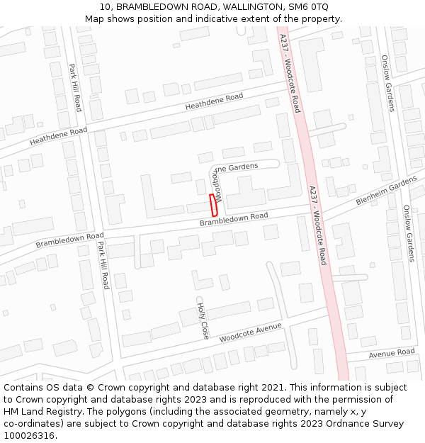 10, BRAMBLEDOWN ROAD, WALLINGTON, SM6 0TQ: Location map and indicative extent of plot