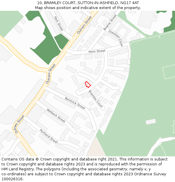 10, BRAMLEY COURT, SUTTON-IN-ASHFIELD, NG17 4AT: Location map and indicative extent of plot
