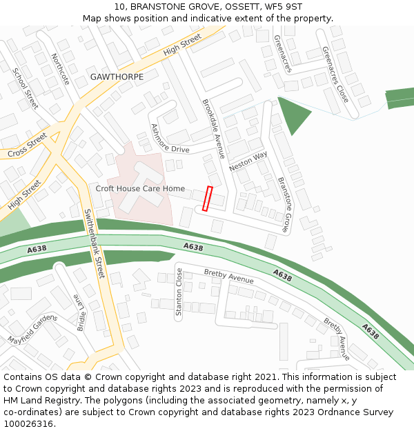10, BRANSTONE GROVE, OSSETT, WF5 9ST: Location map and indicative extent of plot