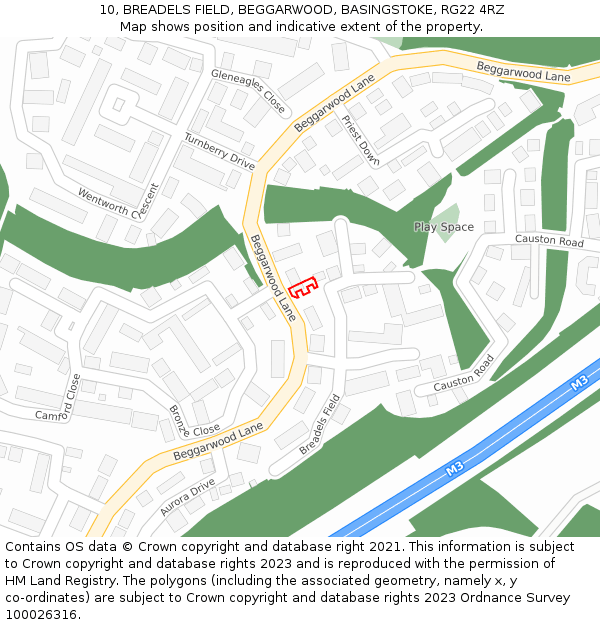 10, BREADELS FIELD, BEGGARWOOD, BASINGSTOKE, RG22 4RZ: Location map and indicative extent of plot