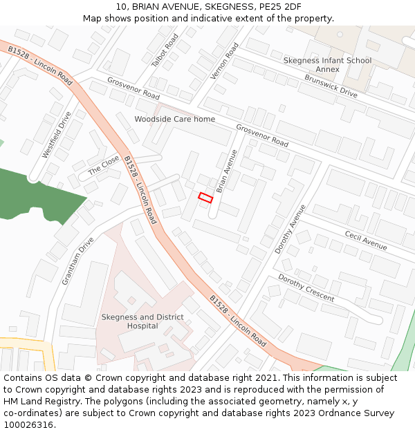 10, BRIAN AVENUE, SKEGNESS, PE25 2DF: Location map and indicative extent of plot