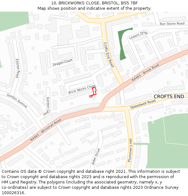 10, BRICKWORKS CLOSE, BRISTOL, BS5 7BF: Location map and indicative extent of plot
