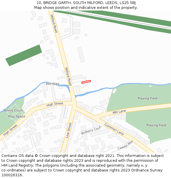 10, BRIDGE GARTH, SOUTH MILFORD, LEEDS, LS25 5BJ: Location map and indicative extent of plot