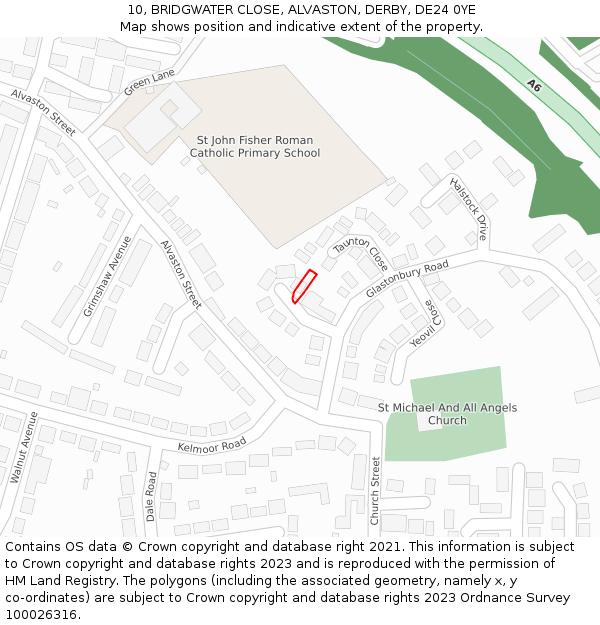 10, BRIDGWATER CLOSE, ALVASTON, DERBY, DE24 0YE: Location map and indicative extent of plot