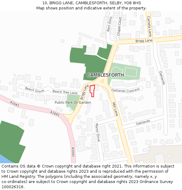 10, BRIGG LANE, CAMBLESFORTH, SELBY, YO8 8HS: Location map and indicative extent of plot