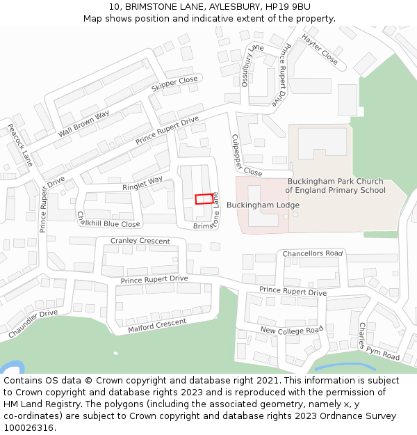 10, BRIMSTONE LANE, AYLESBURY, HP19 9BU: Location map and indicative extent of plot