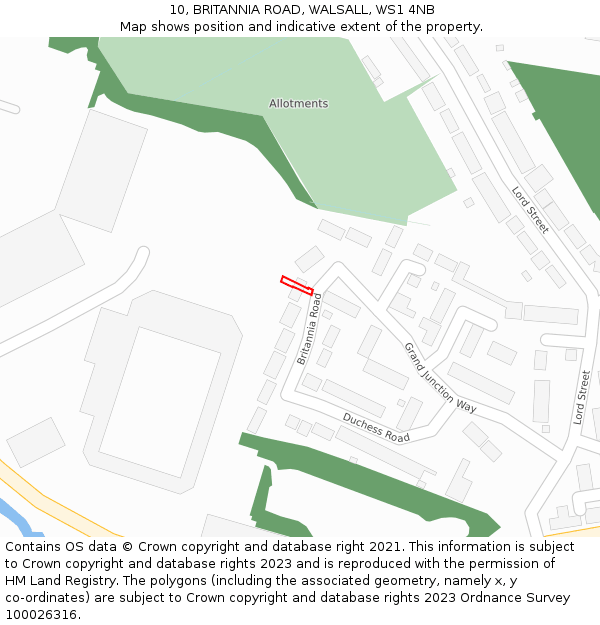 10, BRITANNIA ROAD, WALSALL, WS1 4NB: Location map and indicative extent of plot