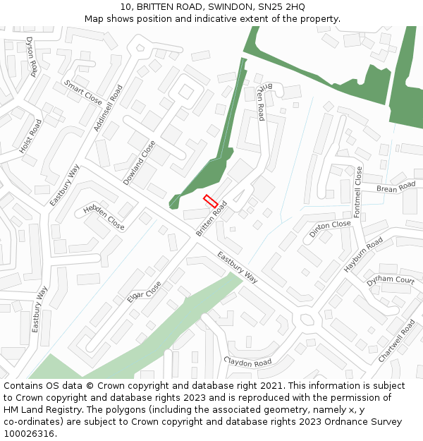 10, BRITTEN ROAD, SWINDON, SN25 2HQ: Location map and indicative extent of plot
