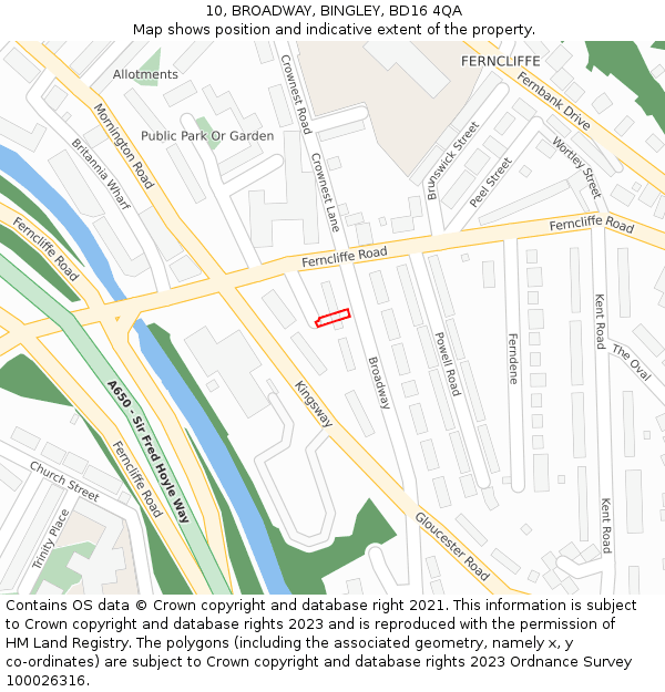10, BROADWAY, BINGLEY, BD16 4QA: Location map and indicative extent of plot