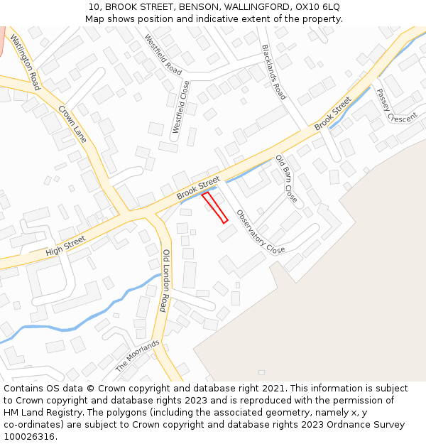 10, BROOK STREET, BENSON, WALLINGFORD, OX10 6LQ: Location map and indicative extent of plot