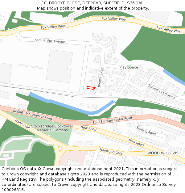 10, BROOKE CLOSE, DEEPCAR, SHEFFIELD, S36 2AH: Location map and indicative extent of plot