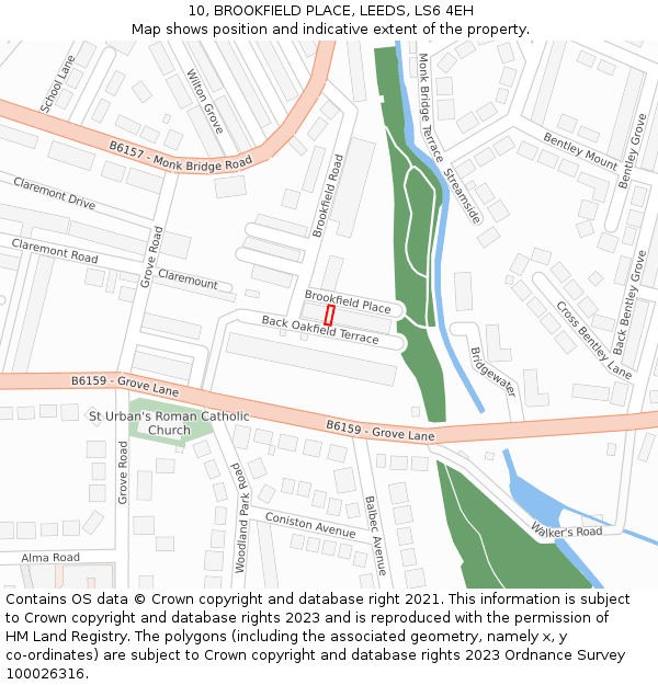 10, BROOKFIELD PLACE, LEEDS, LS6 4EH: Location map and indicative extent of plot