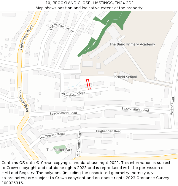 10, BROOKLAND CLOSE, HASTINGS, TN34 2DF: Location map and indicative extent of plot