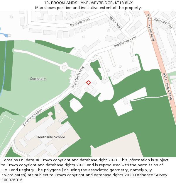 10, BROOKLANDS LANE, WEYBRIDGE, KT13 8UX: Location map and indicative extent of plot
