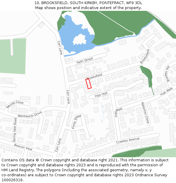 10, BROOKSFIELD, SOUTH KIRKBY, PONTEFRACT, WF9 3DL: Location map and indicative extent of plot