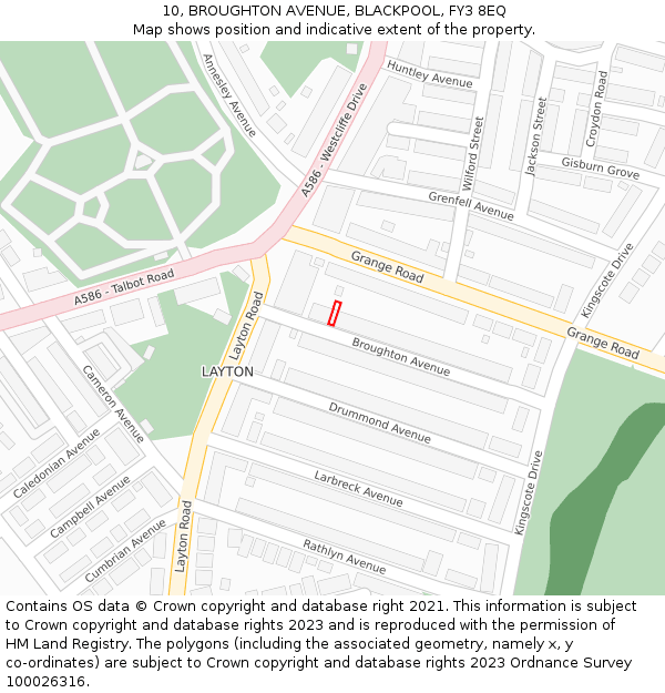 10, BROUGHTON AVENUE, BLACKPOOL, FY3 8EQ: Location map and indicative extent of plot