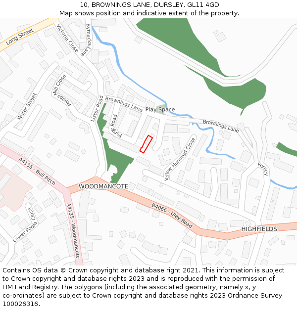 10, BROWNINGS LANE, DURSLEY, GL11 4GD: Location map and indicative extent of plot